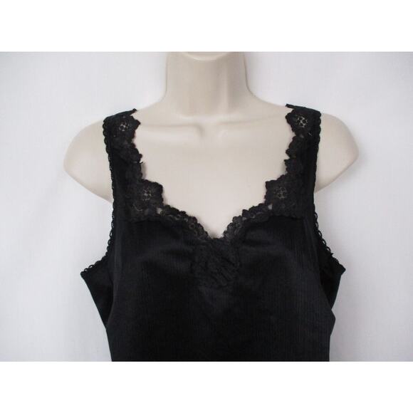 VINTAGE Satin Camisole Top Women 34 Medium Black Satin Lace Lingerie Warners USA - Picture 2 of 12